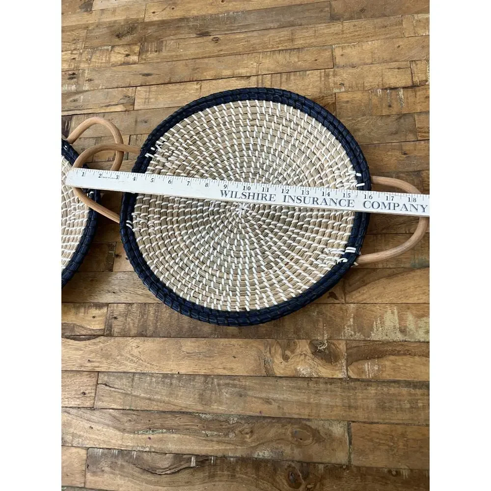 Rattan Wicker Round Serving Tray Set of 2 12